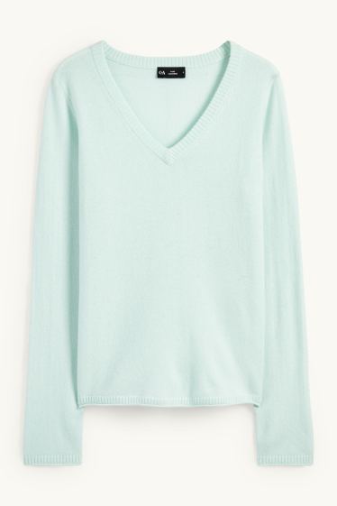 Femmes - Pull en cachemire avec encolure en V - vert menthe