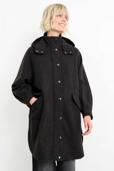 Dames - Mantel met capuchon - donkergrijs