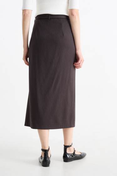 Dámské - Pouzdrová sukně s páskem - úzký proužek - tmavošedá