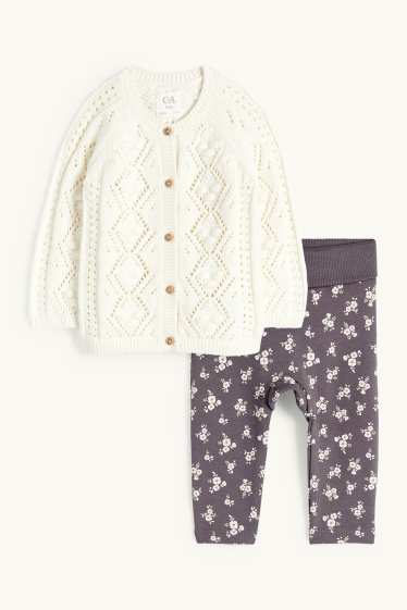 Baby Girls - Flowers - baby outfit - 2 piece - gray / beige