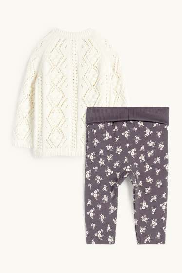 Baby Girls - Flowers - baby outfit - 2 piece - gray / beige