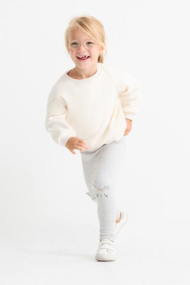 Enfants filles - Lot de 2 - chat et nœud - leggings - gris clair