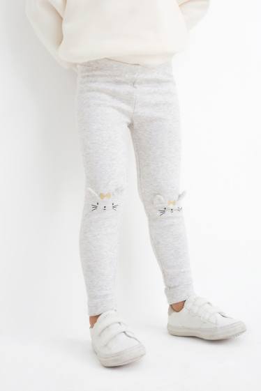 Enfants filles - Lot de 2 - chat et nœud - leggings - gris clair