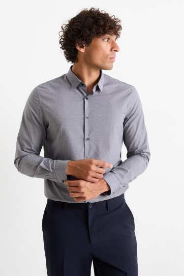 Bărbați - Cămașă office - slim fit - guler Kent - cu buline - gri