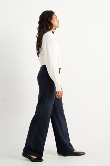 Femei - Pantaloni office - talie înaltă - wide leg - albastru închis