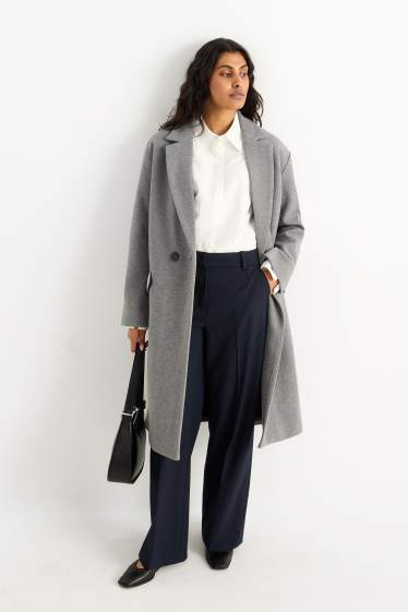 Femei - Pantaloni office - talie înaltă - wide leg - albastru închis