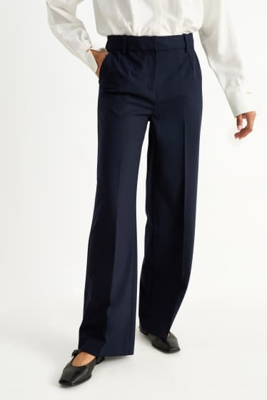 Femei - Pantaloni office - talie înaltă - wide leg - albastru închis