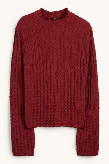 Damen - Langarmshirt - strukturiert - dunkelrot