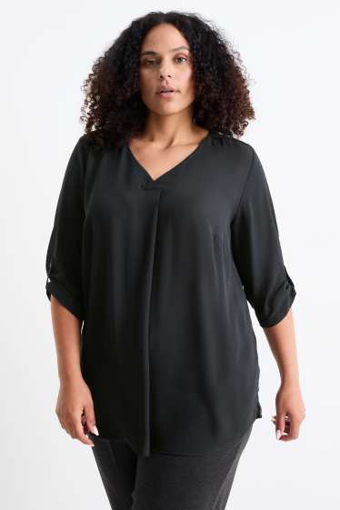 Damen - Bluse mit V-Ausschnitt - schwarz