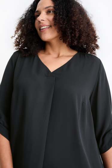 Damen - Bluse mit V-Ausschnitt - schwarz