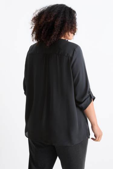 Damen - Bluse mit V-Ausschnitt - schwarz