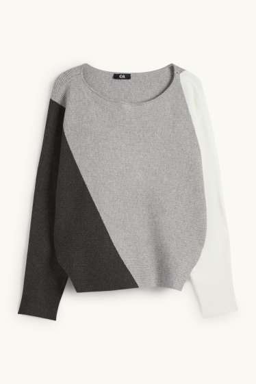 Damen - Pullover - gerippt - grau