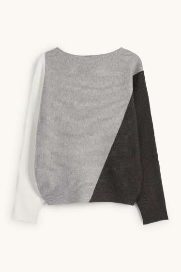 Damen - Pullover - gerippt - grau
