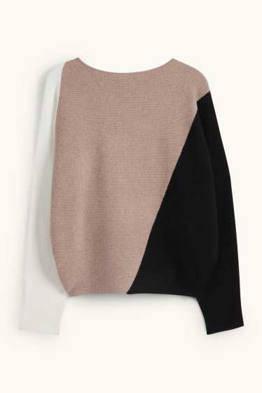 Damen - Pullover - gerippt - beige