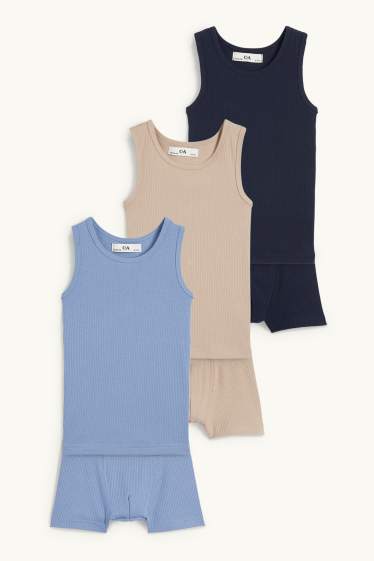 Bambini - Confezione da 6 - 3 canotte e 3 boxer - blu  / blu scuro