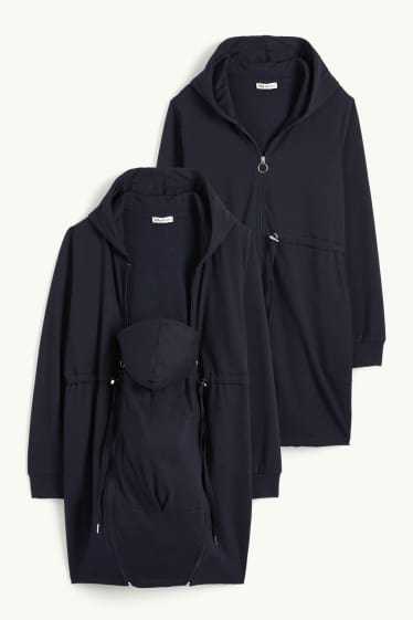 Donna - Giacca in felpa premaman con cappuccio e inserto porta-bebè - blu scuro
