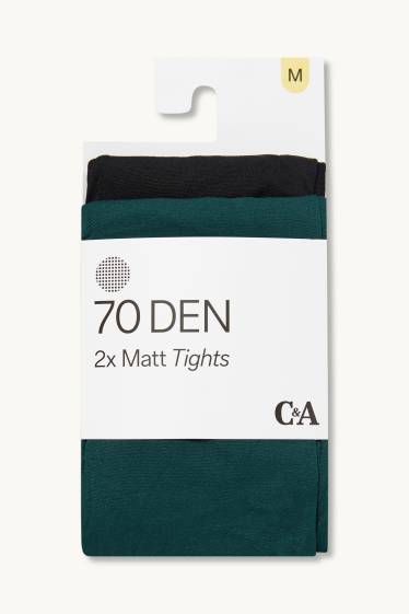 Damen - Multipack 2er - Feinstrumpfhose - 70 DEN - dunkelgrün / schwarz