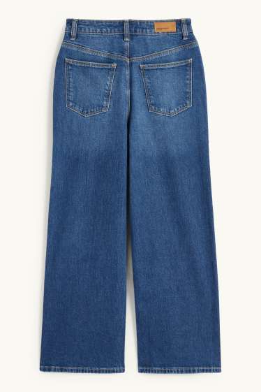 Children Girls - Heart - wide leg jeans - blue denim