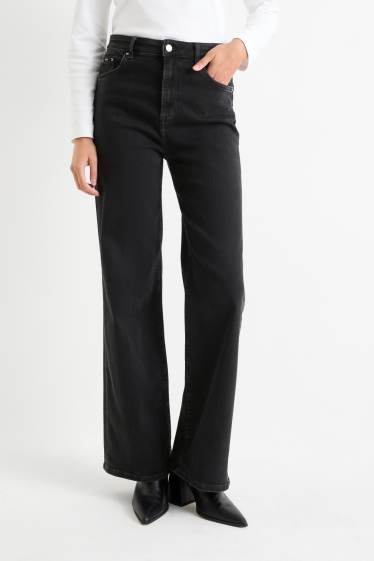 Femmes - Wide leg jean - high waist - jean gris foncé