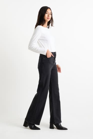Femmes - Wide leg jean - high waist - jean gris foncé