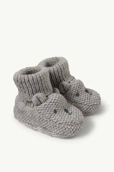 Baby Buben - Bärchen - Baby-Krabbelschuhe - grau