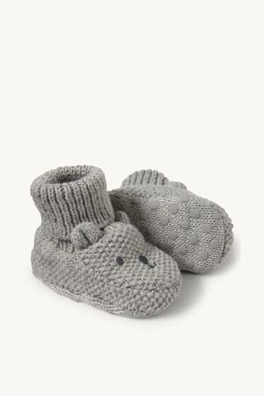 Baby Buben - Bärchen - Baby-Krabbelschuhe - grau