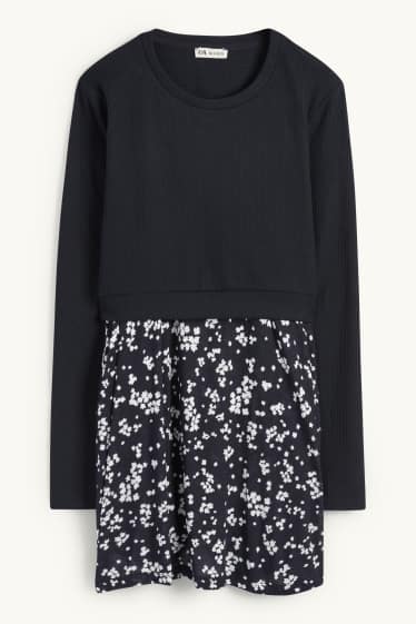 Damen - Still-Langarmshirt - 2-in-1-Look - schwarz
