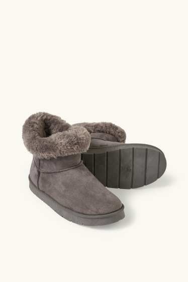 Damen - Boots - Velourslederimitat - dunkelgrau