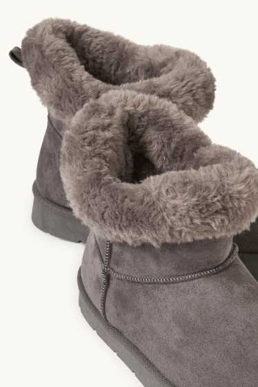 Damen - Boots - Velourslederimitat - dunkelgrau