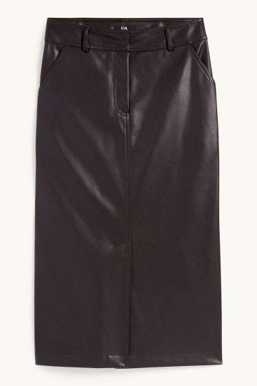 Dámské - Sukně - imitace kůže - tmavohnědá