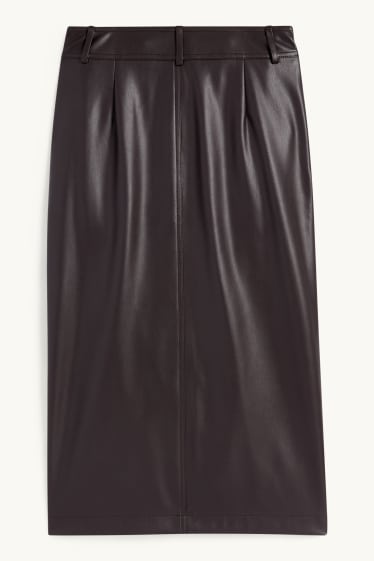 Dámské - Sukně - imitace kůže - tmavohnědá