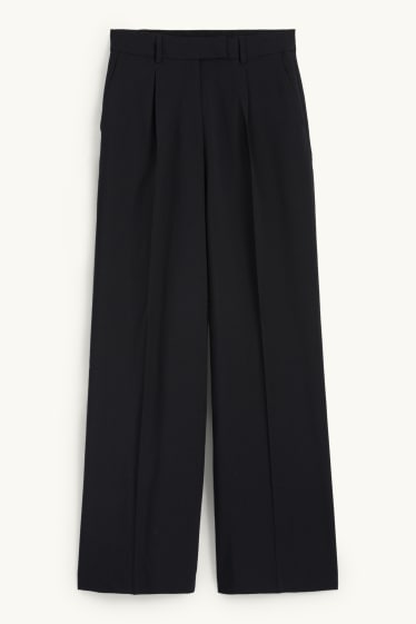 Femei - Pantaloni de stofă - talie înaltă - wide leg - negru