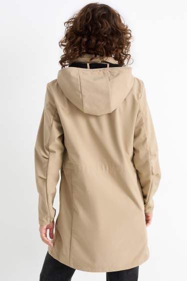 Donna - Cappotto soft shell con cappuccio - idrorepellente - 4 Way Stretch - beige