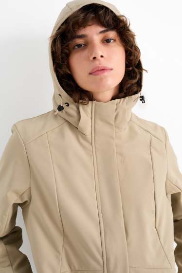 Donna - Cappotto soft shell con cappuccio - idrorepellente - 4 Way Stretch - beige