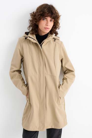 Donna - Cappotto soft shell con cappuccio - idrorepellente - 4 Way Stretch - beige