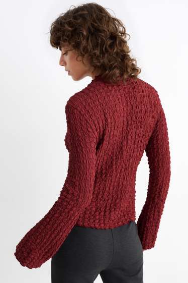 Damen - Langarmshirt - strukturiert - dunkelrot