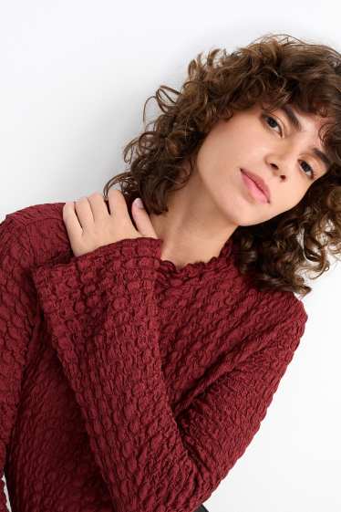 Damen - Langarmshirt - strukturiert - dunkelrot