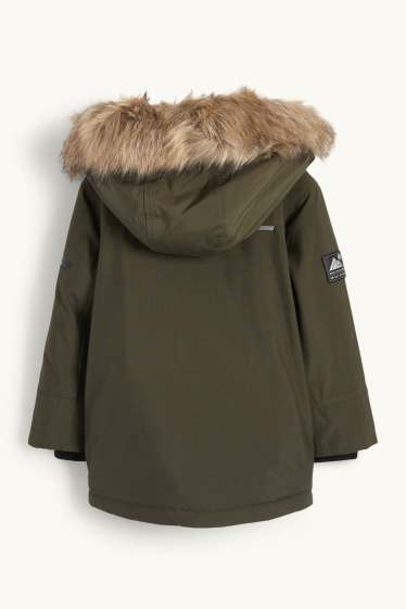 Enfants garçons - Veste à capuche, dotée d'une garniture d'imitation fourrure - imperméable - vert foncé