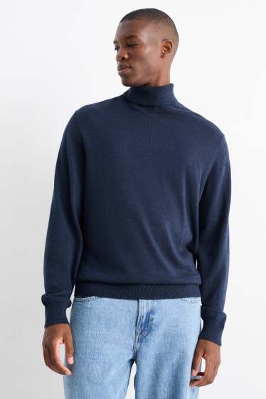 Hommes - Pull à col roulé - bleu foncé