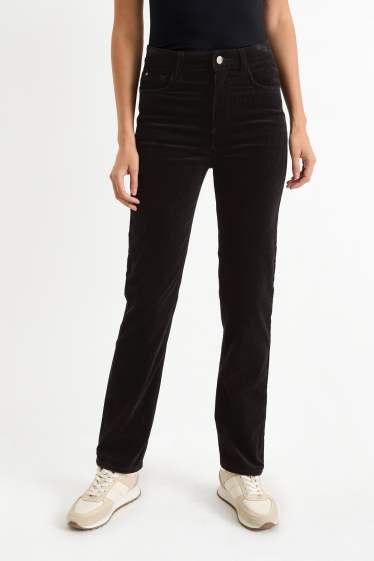 Femmes - Pantalon en velours côtelé - high waist - straight fit - noir