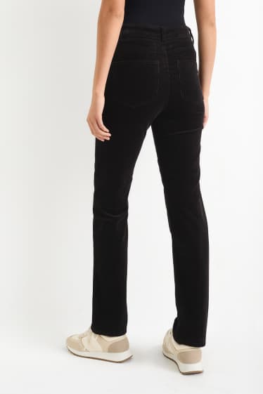 Femmes - Pantalon en velours côtelé - high waist - straight fit - noir