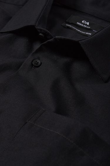 Hommes - Chemise de bureau - regular fit - col kent - facile à repasser - noir