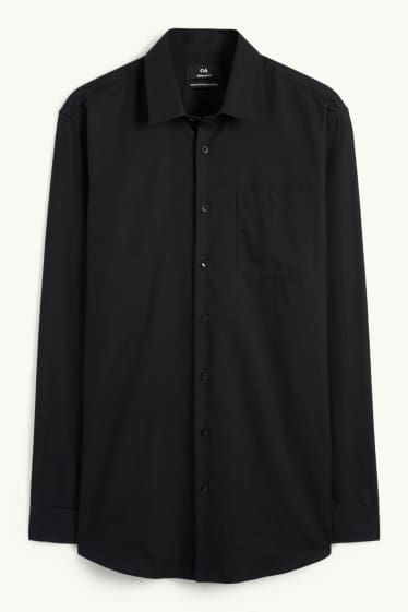 Hommes - Chemise de bureau - regular fit - col kent - facile à repasser - noir