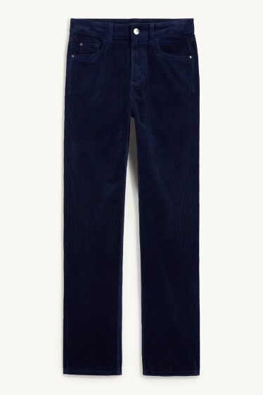 Femmes - Pantalon en velours côtelé - high waist - straight fit - bleu foncé