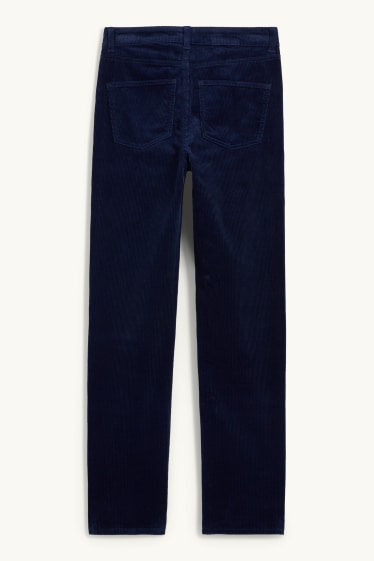 Femmes - Pantalon en velours côtelé - high waist - straight fit - bleu foncé