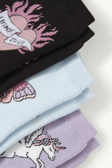 Enfants filles - Lot de 3 paires - licorne, papillon et cœur - chaussettes chaudes - noir