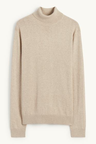 Hommes - Pull à col roulé - beige