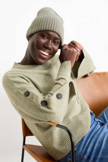 Dames - Beanie van kasjmier - donkergroen