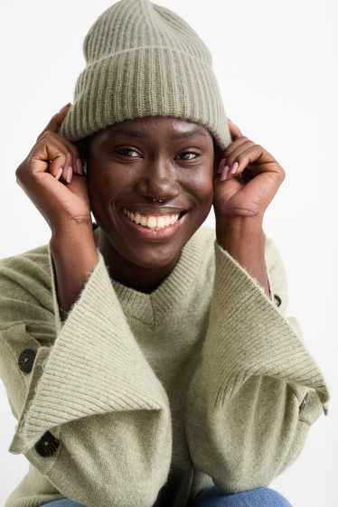 Dames - Beanie van kasjmier - donkergroen