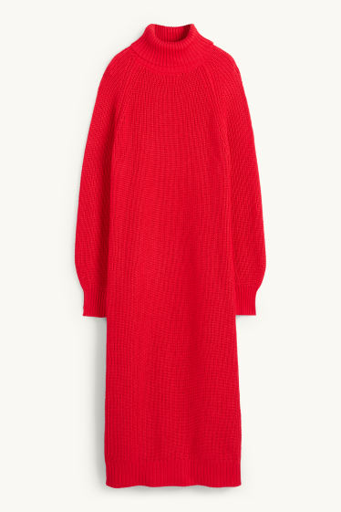 Dona - Vestit de punt de mitja - acanalat - vermell